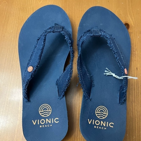 Vionic Beach Unwind Women’s Canvas Slip On Flip Flops in navy size 6 - Picture 2 of 6